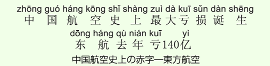 中国航空史上の赤字―東方航空 中国航空史上の赤字―東方航空