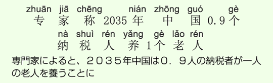 専門家によると、2035年中国は0.9人の納税者が一人の老人を養うことに 専門家によると、2035年中国は0.9人の納税者が一人の老人を養うことに