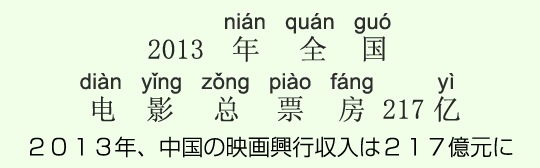 2013年、中国の映画興行収入は217億元に 2013年、中国の映画興行収入は217億元に