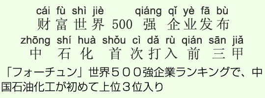 「フォーチュン」世界500強企業ランキングで、中国石油化工が初めて上位3位入り 「フォーチュン」世界500強企業ランキングで、中国石油化工が初めて上位3位入り